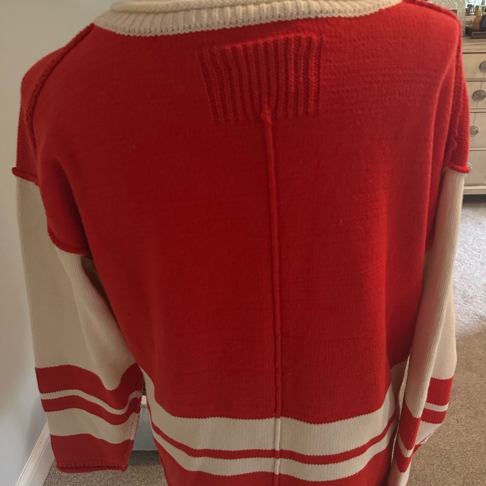 Free People Red and Cream Stripe Pullover Sweater - Picture 5 of 9